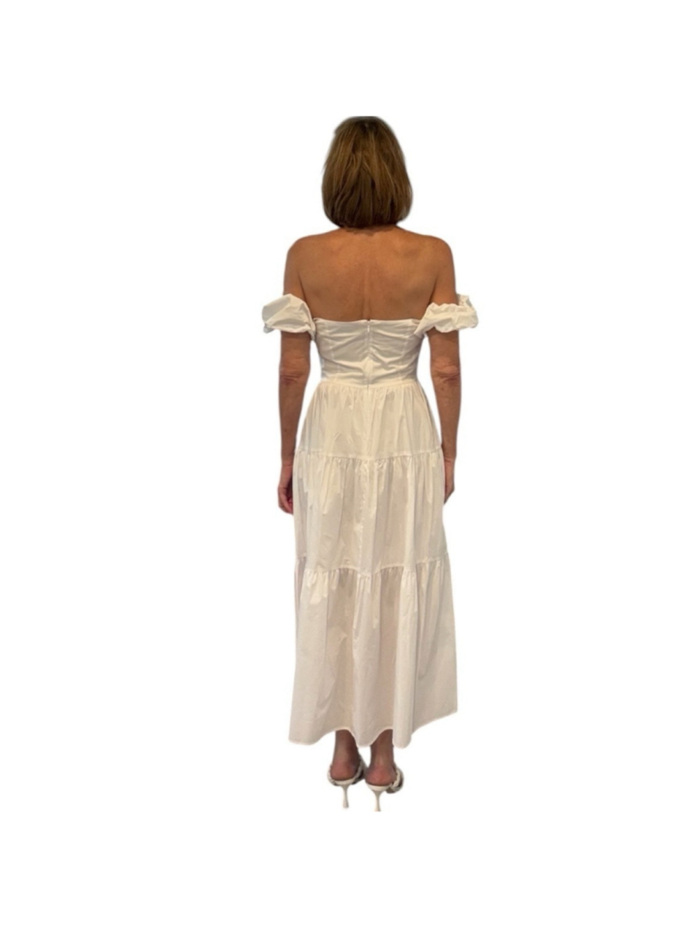 STAUD Elio Cotton Poplin Off the Shoulder Midi Dress White Size L NWT - Picture 2 of 8